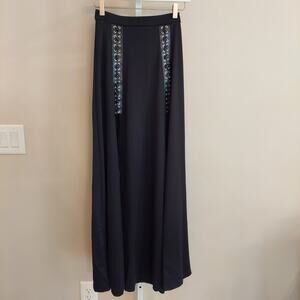 BlackMilk Black Maxi Skirt XL Lace Up Detail‎ Double Slit Goddes Goth Punk